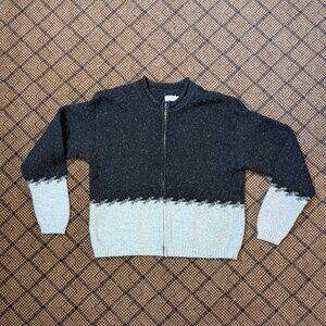 Vintage Alps Full Zip Sweater Womens XL Black Beige Speckled Wool Blend Cardigan